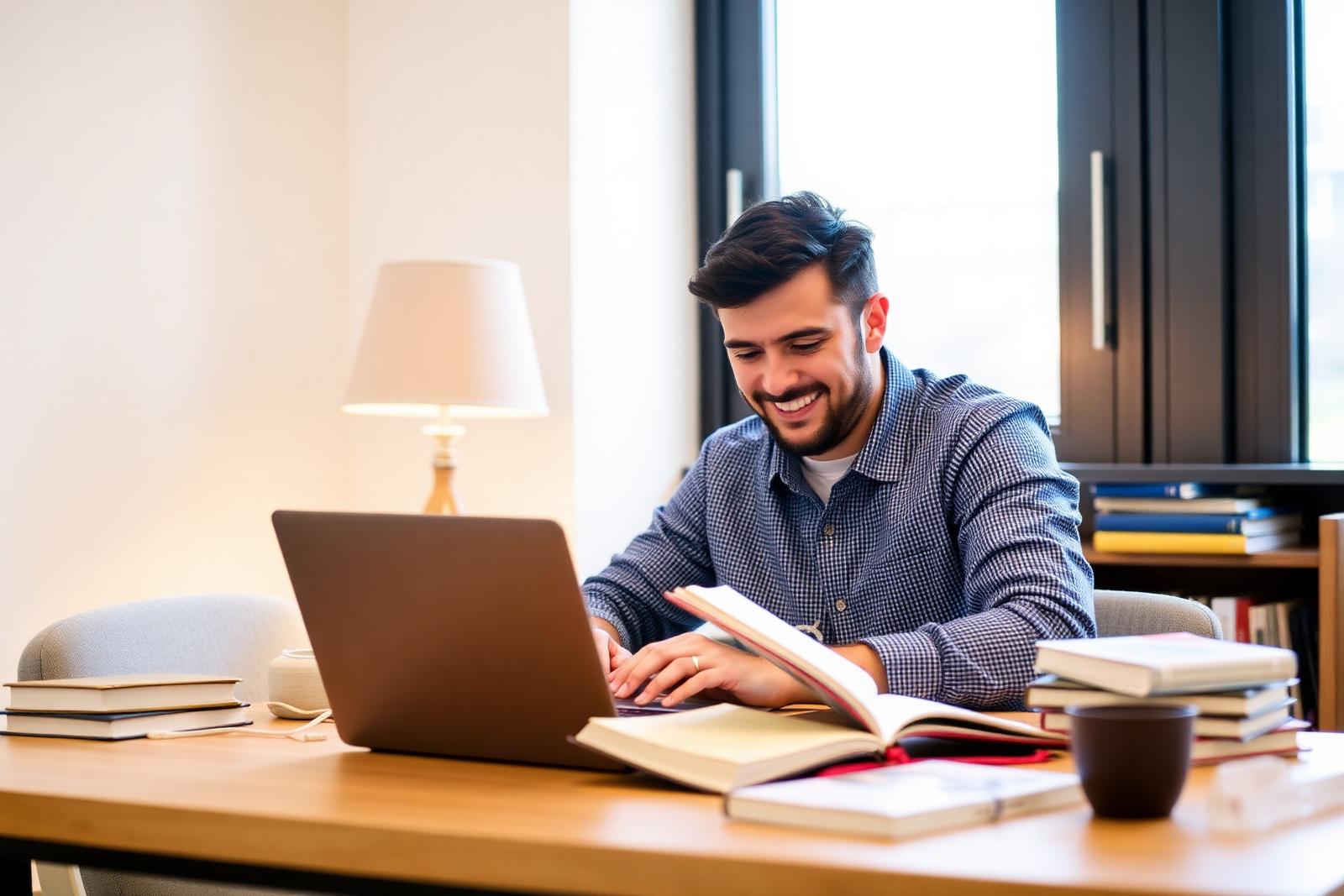 Adult learner studying at home